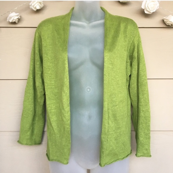 Eileen Fisher Sweaters - Eileen Fisher • Linen Green Open Front Cardigan